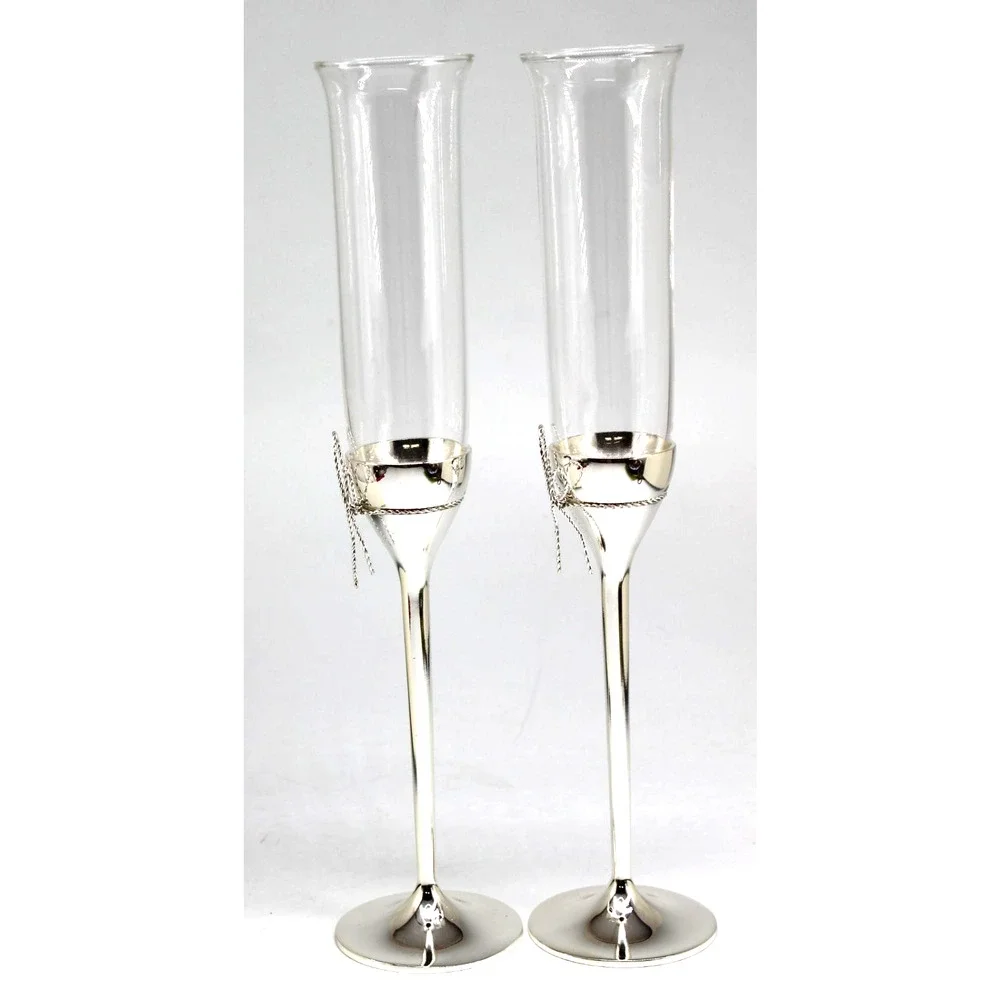 Wedding Anniversary Vera Wang Love Knots Champaign Flutes Bow Silvertone In Box
